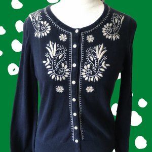 Lucky Brand navy embroidered cardigan sweater